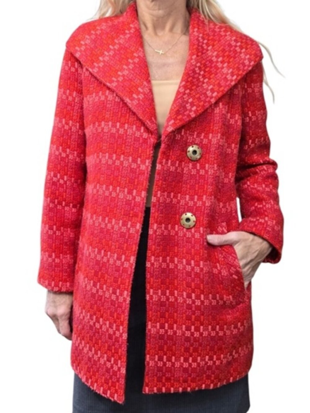 CAbi Sloan Coat 3031 Red Pink Tweed Wool Blend Jacket XS